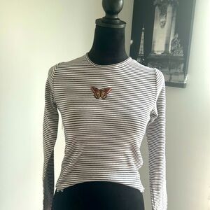 Black and white striped top
Size small

Butterfly embroidery